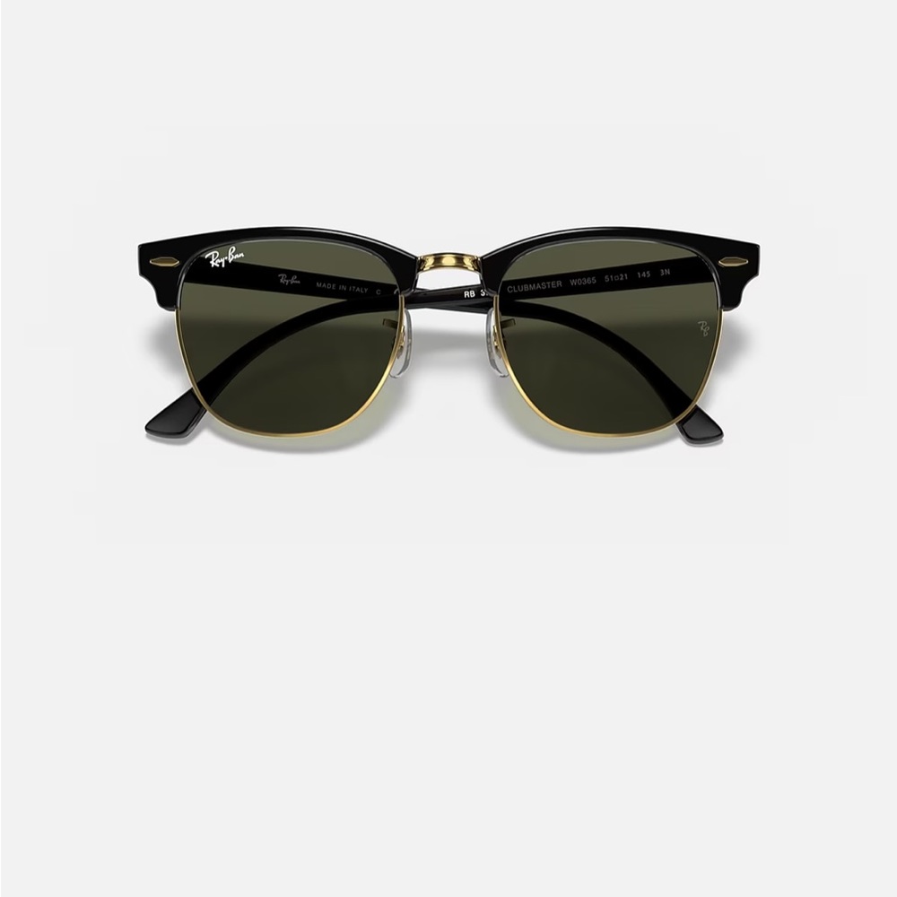 Rayban Sunglasses Clubmaster Classic Black on Gold Frame Green Lenses